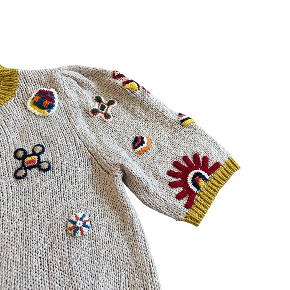 Mother Powder Puff Short Sleeve Sweater Ticket to Ride Bold Print Size Large - Picture 6 of 14